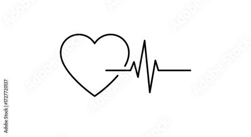 Simple Line Art Heartbeat and Heart Symbol.