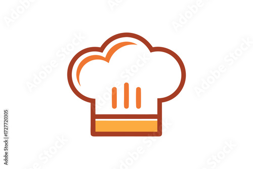 Stylized chefs hat presents orange and brown line work on a white background