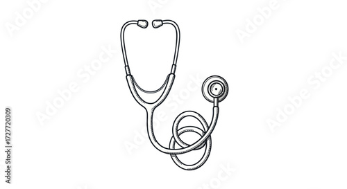 Medical Stethoscope Line Art Illustration for Healthcare and Diagnosis.