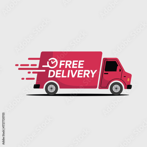 Modern red delivery van illustration with free delivery text vector graphic scalable eps vector