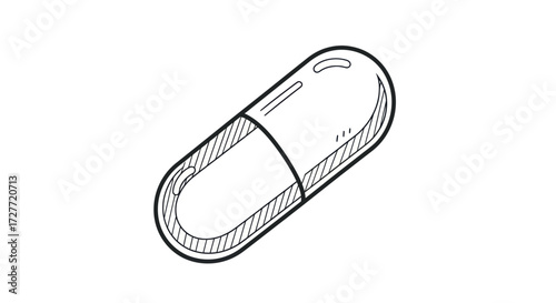 Hand-drawn sketch of a single white capsule pill.