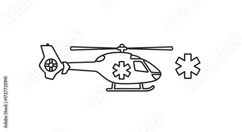 Emergency medical helicopter line art icon with the Star of Life symbol.