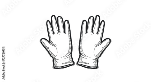 A pair of white sketch-style medical examination gloves.