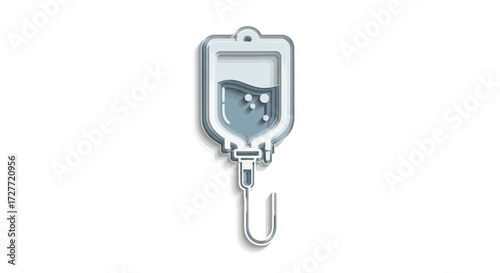 Medical IV Drip Bag with Fluid and Hook Illustration.