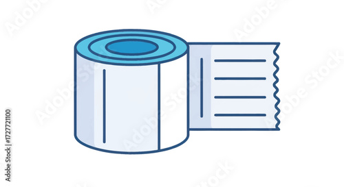 Blue and White Medical Adhesive Bandage Roll with Torn Edge.