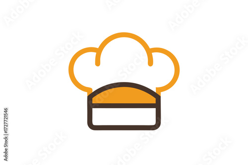 Minimalist chef hat outlines feature orange and brown colors on a bright white background