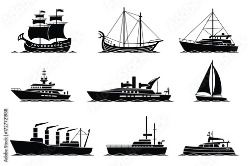 Diverse collection of scalable vector marine ship illustrations for eps files vector