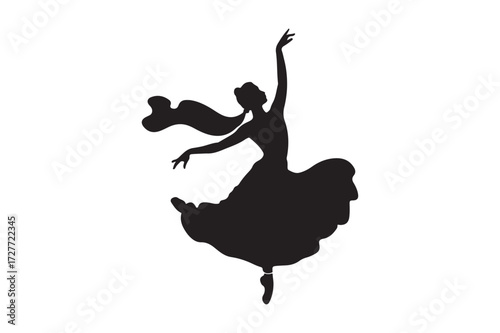 Elegant silhouette of a ballerina in mid dance pose