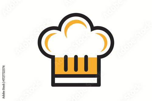Stylized chefs hat displays white and yellow tones with dark outlines on white background