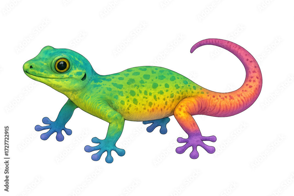 Obraz premium Colorful gecko rainbow reptile animal on transparent background