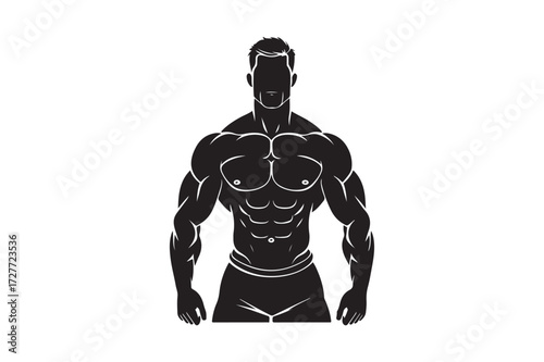 Silhouette of a muscular man with defined abs and biceps