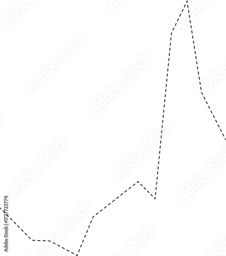 Dashed chart line showing a progressive economic rise with clear upward movement.
