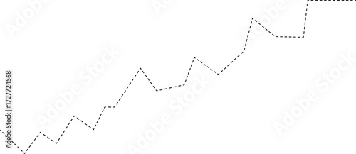 Dashed data line with bounce effect showcasing fluctuations through brief declines and recoveries in financial data.