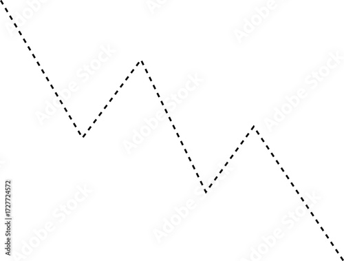 Dashed vector graphic with a downward slope illustrating a negative movement in financial and market data.