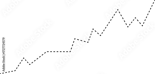 Dashed line indicating economic growth through a rising pattern in market and business data.