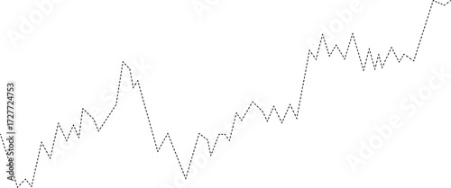 Dashed infographic growth line angled upward to show steady progression in economic or business values.
