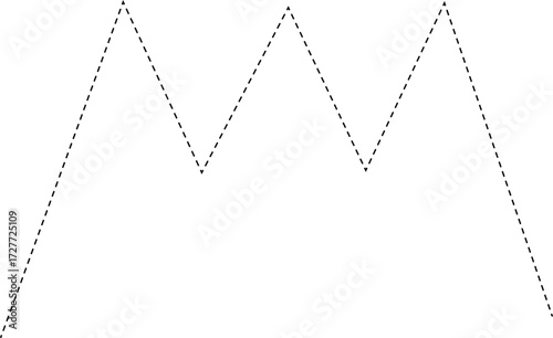 Dashed zigzag graph with triple top peaks forming a distinct shape for pattern recognition.