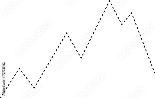 Dashed wavy line that rises to depict a growth curve influenced by market fluctuations.