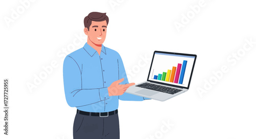 Businessman Presenting Growth Chart on Laptop.