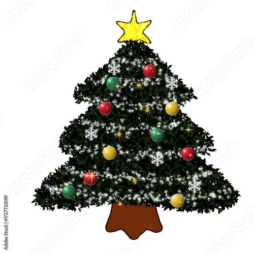 Beautiful decorated Christmas tree with ornaments, lights, and festive holiday decorations, symbolizing joy and celebration of the winter season