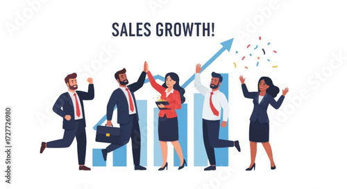 Celebrating Successful Sales Growth with Happy Business Team.