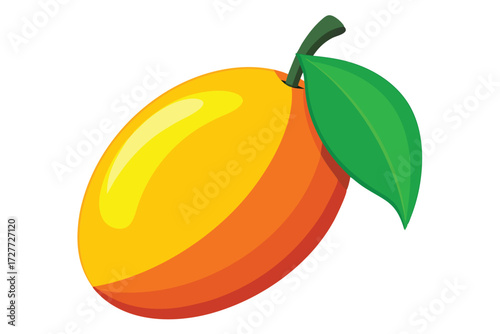 A stylized mango showcases vibrant yellows, oranges, and greens on white background