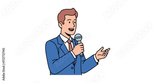 Cartoon Illustration of a Man Speaking into Microphone.