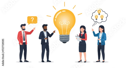 Brainstorming Business Team with a Large Lightbulb Idea.
