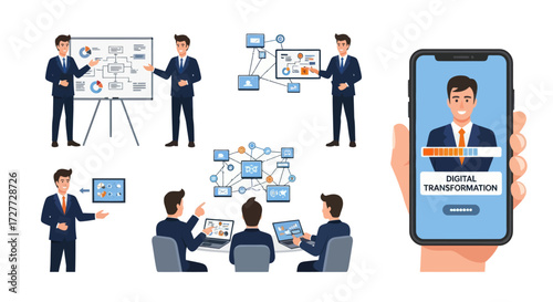 Businessman Presenting Digital Presentation and Collaboration Scenes.