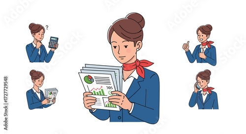 Businesswoman Character Poses: Diverse Actions and Expressions.