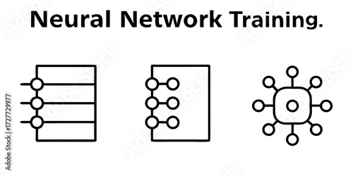 Infographic: steps in neural network training, each step boxed with icon
