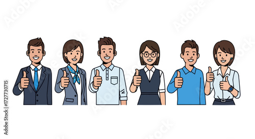 Diverse Group of Smiling Business Professionals Giving Thumbs Up.