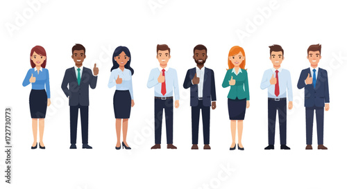 Diverse Business Professionals Group Giving Thumbs Up Gesture.