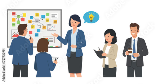 Business Team Collaboration and Brainstorming Session with Whiteboard Presentation.