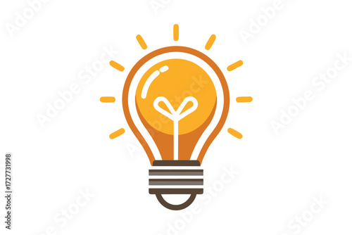 Shining lightbulb icon emits bright yellow rays on a clean white background