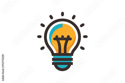 Lightbulb emits golden rays, with a vibrant blue accent on a pure white background