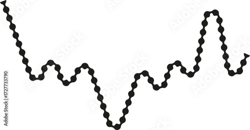 Dotted zigzag path with inconsistent angles and varying directions forming a fragmented and unstable flow.