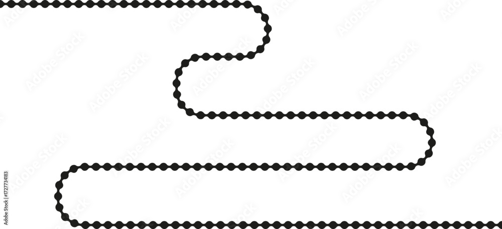 Fototapeta premium Dotted path forming an extended sinuous curve with fluid, flexible connections.