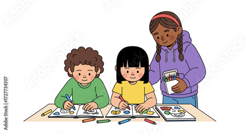 Cartoon Fishermen Casting Fishing Rods with Curved Lines.