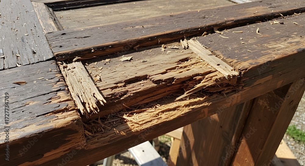 Obraz premium Damaged wood frame of door being repaired