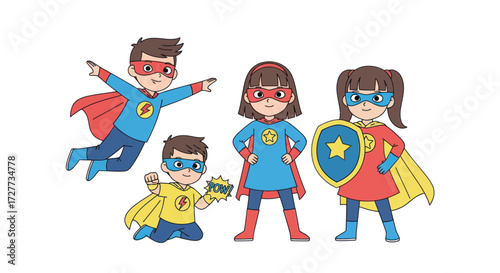 Set of diverse students at desks showing various emotions and actions during a classroom exam or lesson.