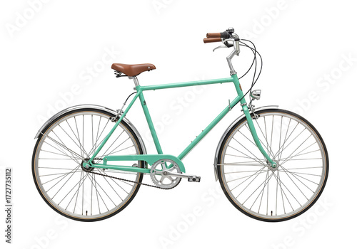 Mint green vintage bicycle isolated on transparent background, classic city bike PNG