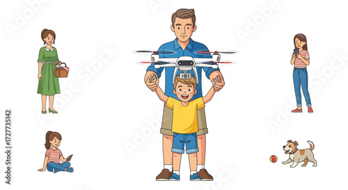 Cartoon illustration of a young diverse music band performing with guitars drums and vocals.