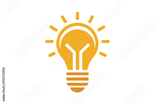 Golden bulb emitting bright sunbeam rays suggests innovative solution or idea on white