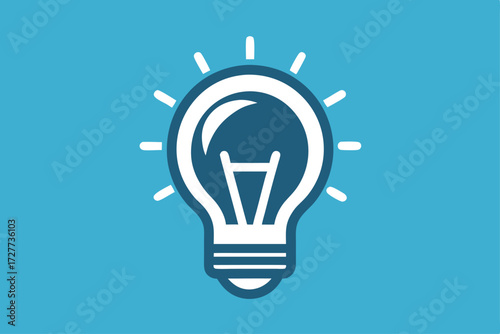 A stylized white lightbulb radiates energy on a simple light blue solid color background