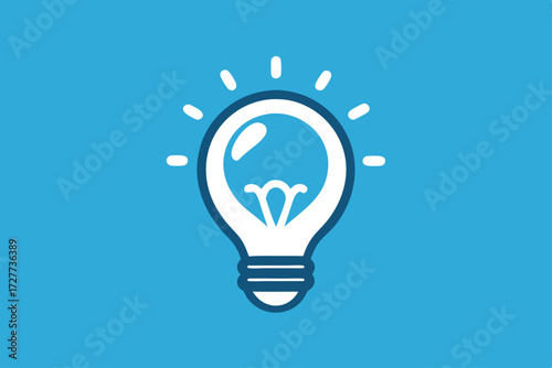 White lightbulb illuminates against a solid blue background suggesting a creative thought or idea