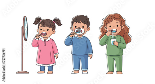 Cartoon Children Jumping Rope Playing and Having Fun.