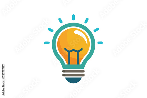 A stylized bulb emits creative energy, shown with orange fill and turquoise outline