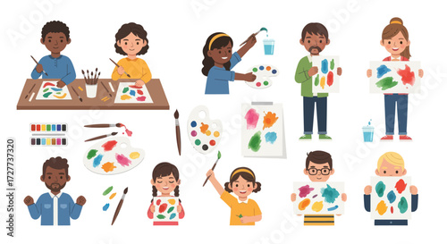 Collection of Cartoon Farmers in Various Poses with Tools and Harvest.