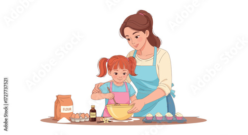 Mother and Daughter Baking Together in the Kitchen.